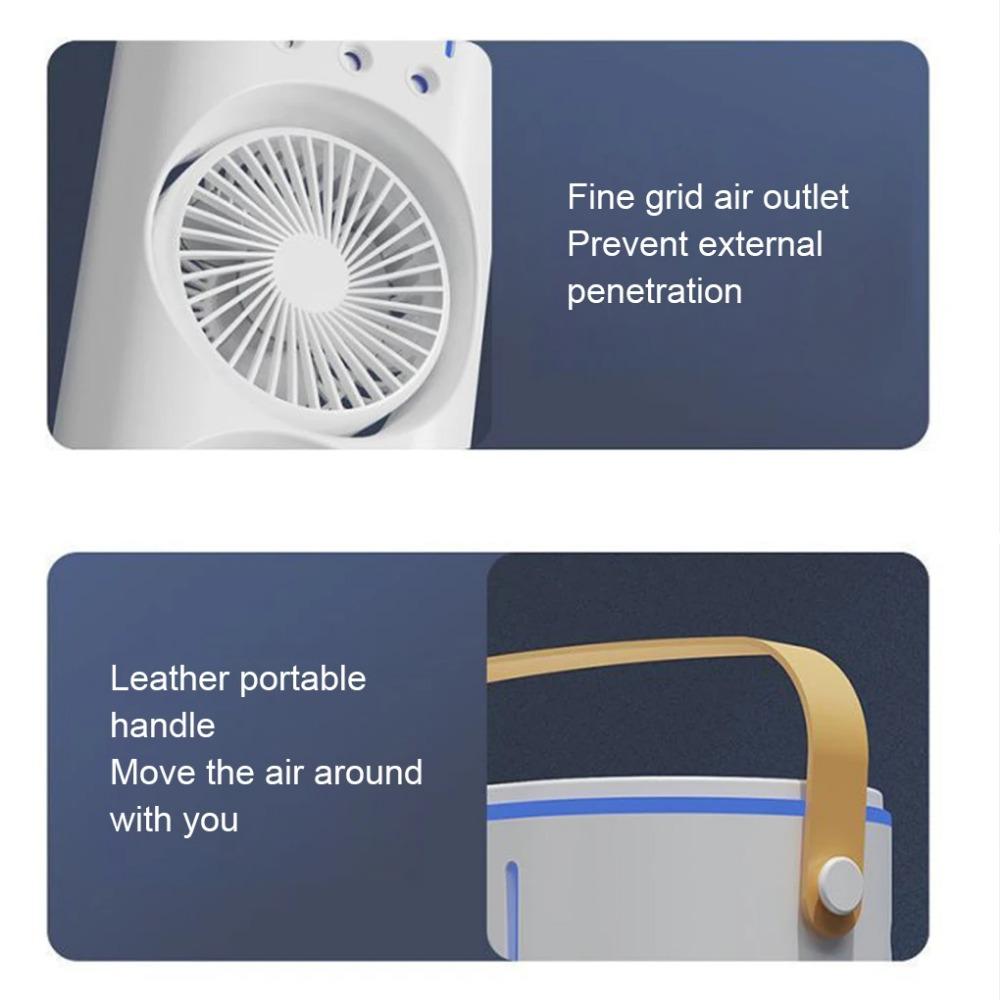 Çift Başlı Sprey Klima Fanı 3 Hız Şarj Edilebilir/USB Masa Hava Soğutucu Gece Lambası Uzaktan Kumandalı Ofis Ev için