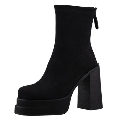Damen Mid-Calf Stiefel Plateau Frau Designer Winter Punk Stil Knöchel Weiblich Schwarz Gesellschaftsschuhe Stripperabsätze