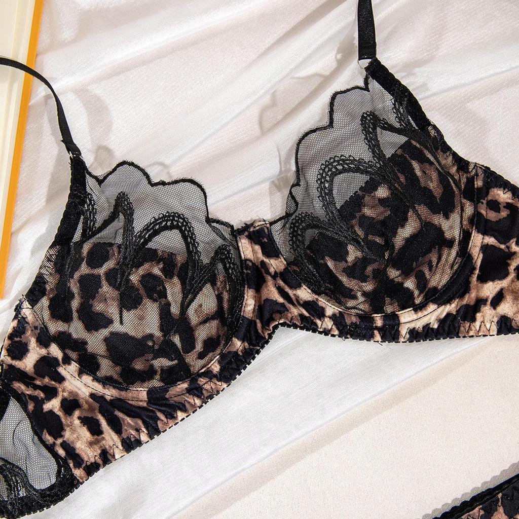 Krajková výšivka Leopardí potisk Push-up Podprsenka a Kalhotky - Sexy a Pohodlné Dámské Prádlo