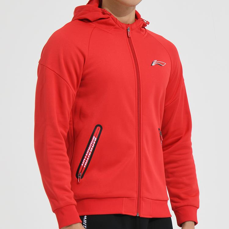 Li Ning Badminton Series Solid Color Logo Print Zipper Fleece Hoodie Men hoodies Crimson-Red AWDSA03-3