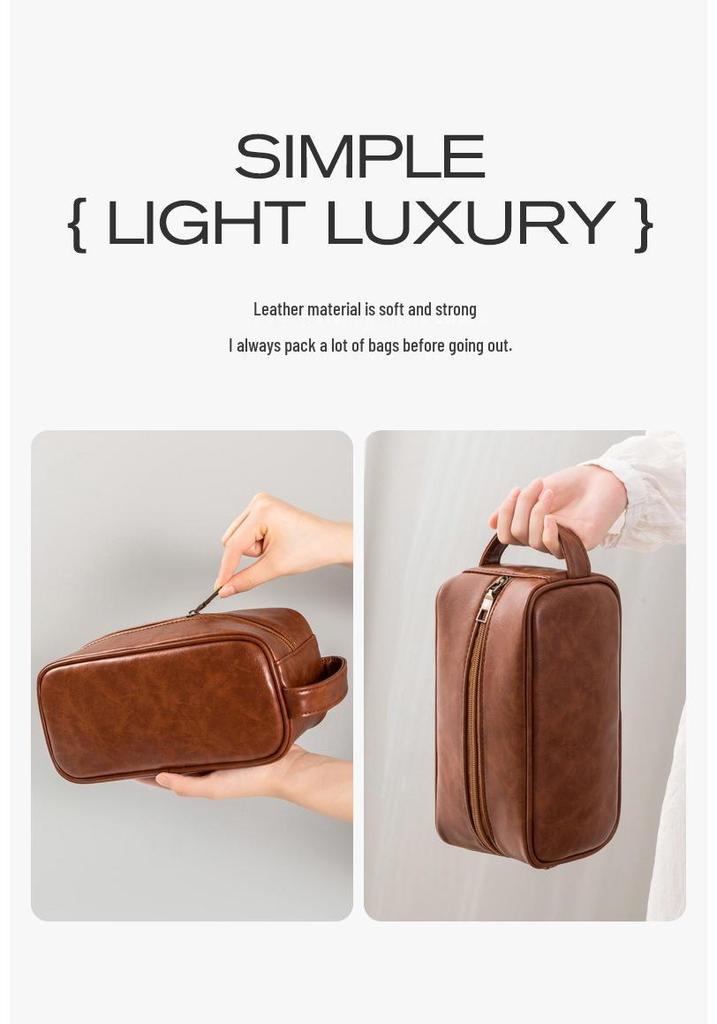 Men's Luxury PU Leather Makeup Bag - Large Capacity, Handheld, Elegant Wash Bag