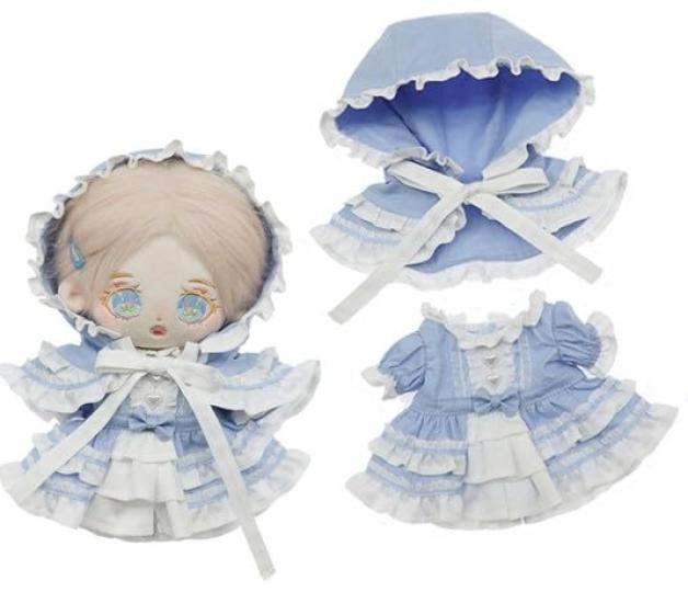 AXLUCE Plush Clothes - 20cm Lolita Hooded Cape Doll (Light Blue)