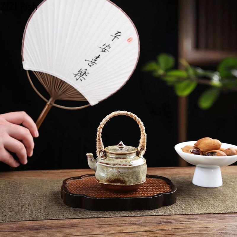 BRJapanese Style Rust Glazed Teapot Creative Ceramic Kung Fu Tea Set Office Portable Small Teapot Retro Tea Ceremony AccessoriesEY