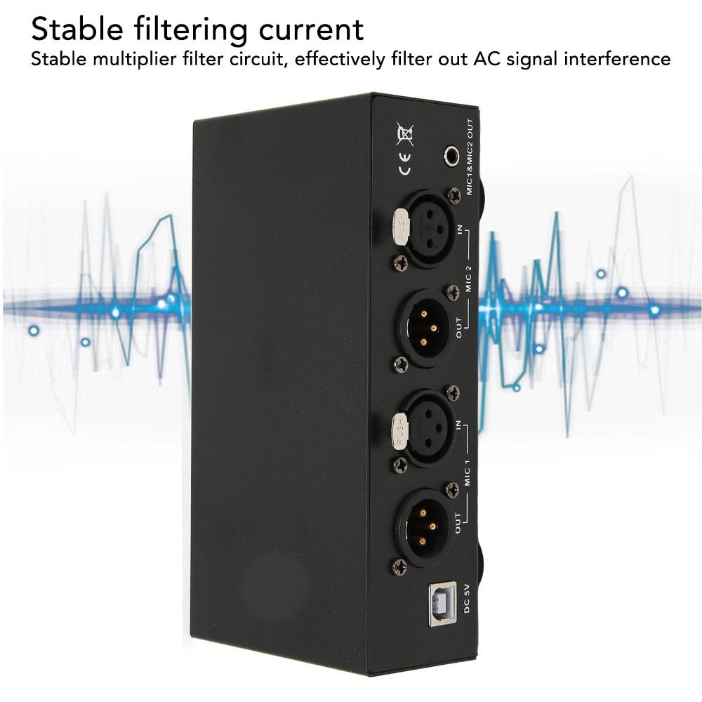High Stability 48V Phantom Power Supply With XLR Cable 2 Channel For Condenser Microphone