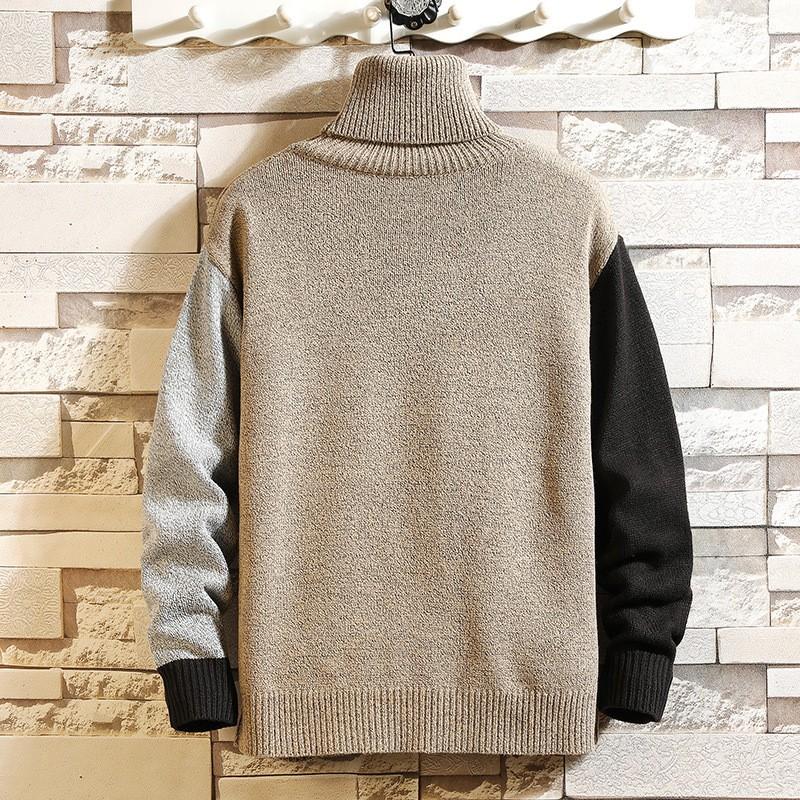New Japanese New Men's High Collar Pullover Color Matching Sweater