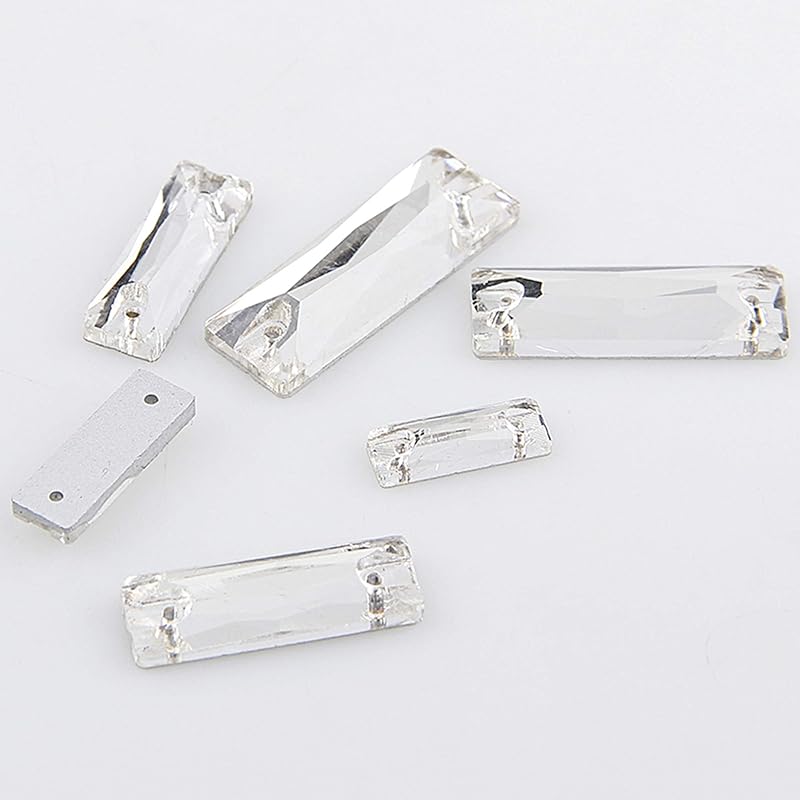

50 шт. Прямоугольный страз из прозрачного хрустального стекла, Пришивной страз из хрустального стекла с плоской задней частью и 2 отверстиями для одежды, Свадебный аксессуар для DIY (Прозрачный, 5x15mm чистый