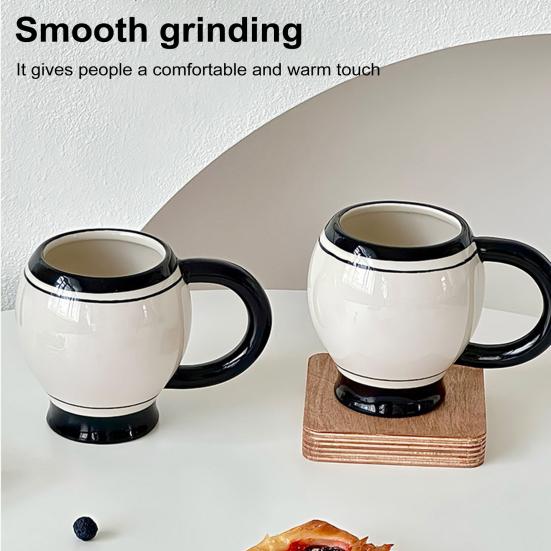 Coffee Cup 310ml Minimalist Ceramic Tea Mug Thickened Retro Black & White Coffee Cup with Ergonomic Handle Juice Milk Water Cup for Home Office