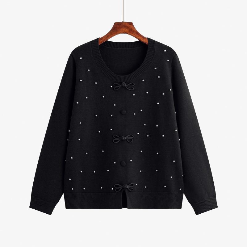 

Женский вязаный свитер больших размеров с бисером, национальный ветровой топ с пуговицами, зимний темпераментный свитер XL чёрный