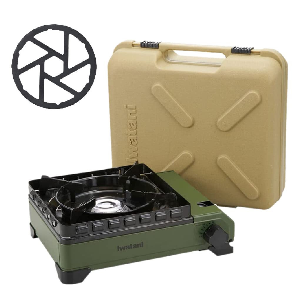 Iwatani Cassette Stove, Tough Maru, Olive & Pearl Metal Iron Mini Tripod (CB-ODX-1-OL & HB-5001), 2-Piece Set