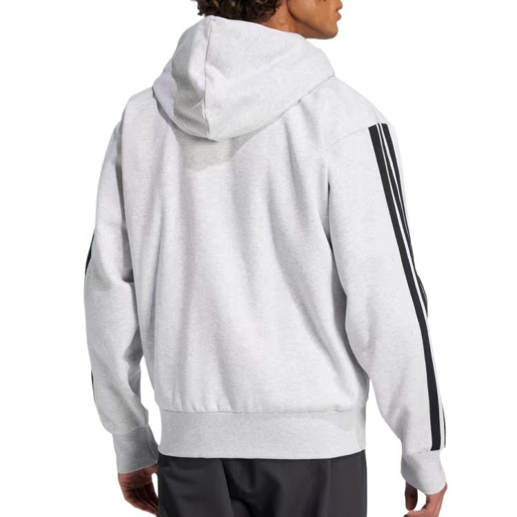 Adidas Essentials 3-Stripes Comfortable Logo Hooded Oversized Long Sleeve Jacket Men jackets Light-Gray-Mix Black JD1863