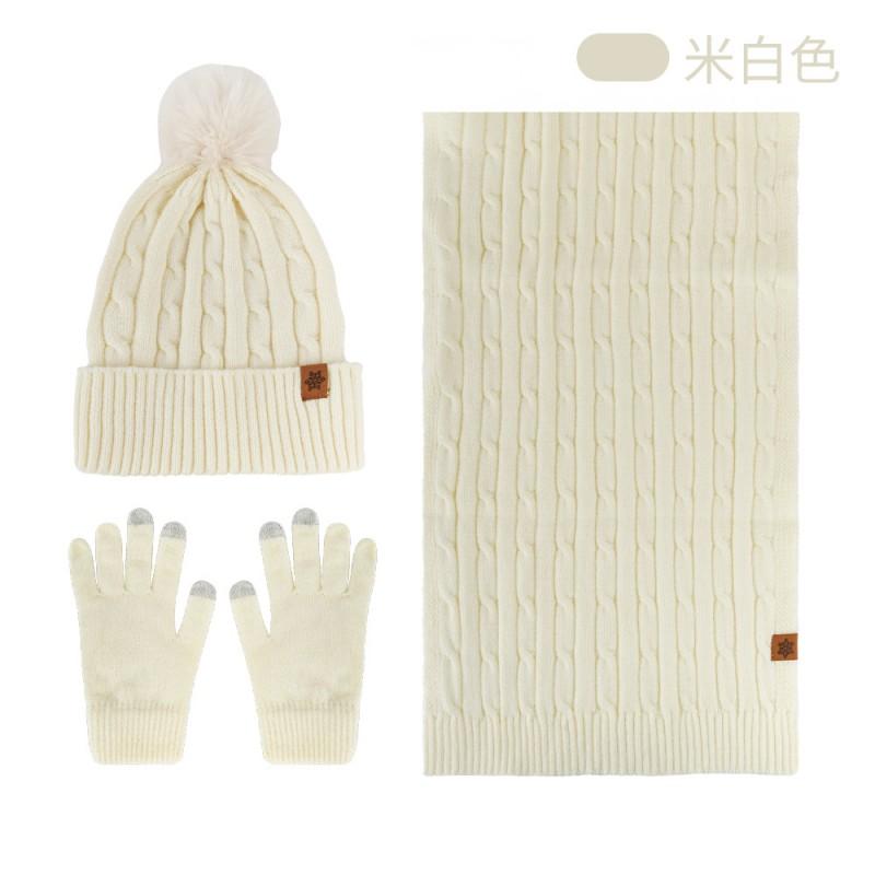Womens Knit Hat Scarf Gloves Set Touchscreen Winter Warm Fleece Lined Solid Color