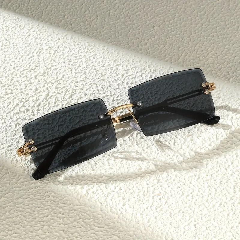 2PCS Square Avant-Garde Stylish Small Frame Sun Glasses Female Gradient Color Frameless Super Cool Net Red Sunglasses