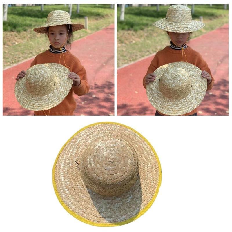 Cappello a visiera con tesa larga per bambina bambino unisex uncinetto paglia naturale cappello da contadino per bambini cappello Panama cappello a visiera per bambini