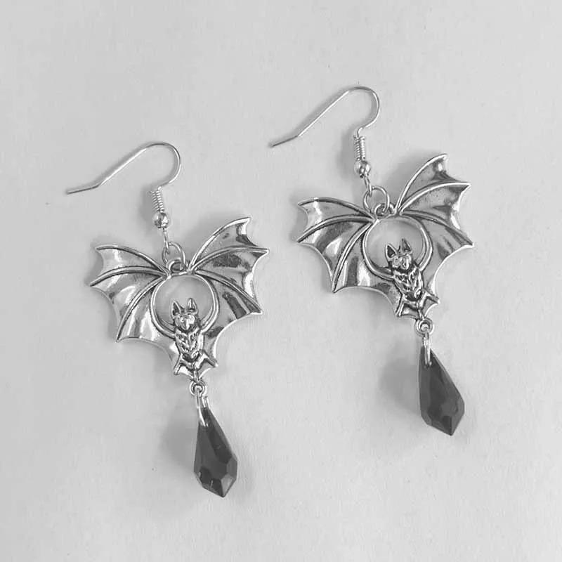 Gothic Vampire Bat Punk Earrings for Women Man Fashion Witch Jewelry Accessories Red Crystal Vintage Bat Pendant Ear Hooks