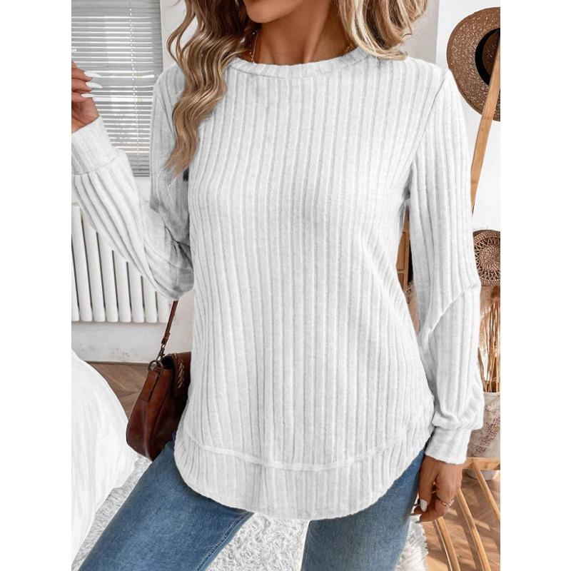 JPNTKY Women's Fashion Casual Solid Color Print Long Sleeve O-Neck Blouses & Shirts