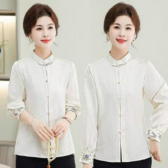 

2026 Spring Fashion: Chinese-Style Age-Reducing Shirt for Middle-Aged and Elderly Women - Stylish National Spring and Autumn Top 5XL слонова кістка/білий