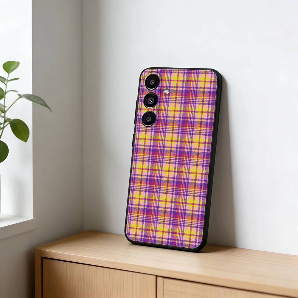 Cool P-Purple P-Plaid Pattern Phone Case For Samsung Galaxy A91,80,73,72 ,71,53,52,32 ,31,22,21s,20,Soft Black Case