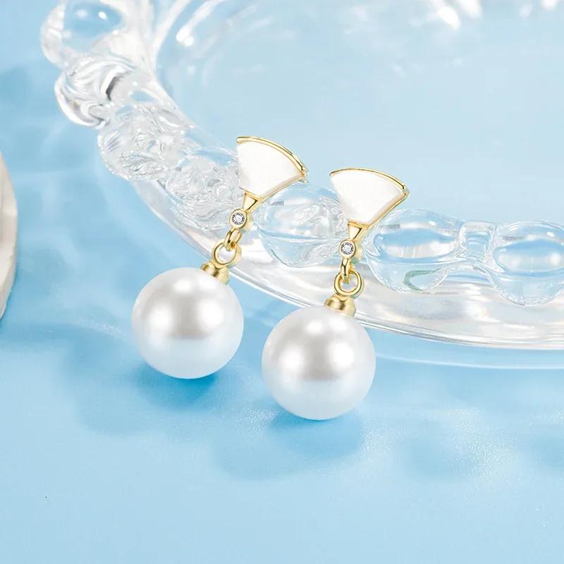 

925 Sterling Silver Pearl Earrings For Wemon Exquite Shell Shape Studs Wedding Engagement Party Jewelry Gift золотий