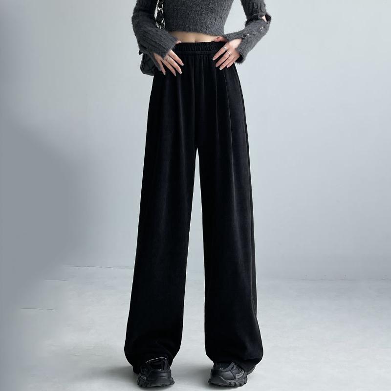 

Широкие брюки женские осень-зима утолщенные свободные повседневные прямые брюки Y2K женские с карманами облегающие брюки XL чёрный