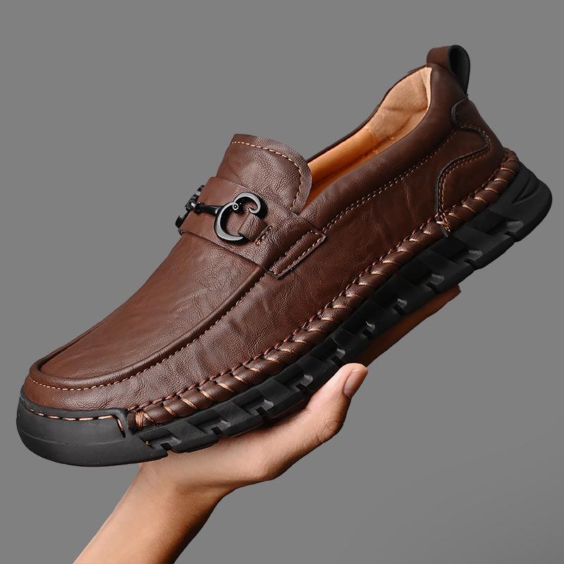 Men's Wide Fit Genuine Leather Slip-On Business Casual Shoes, Soft Sole, Large Sizes 45-46