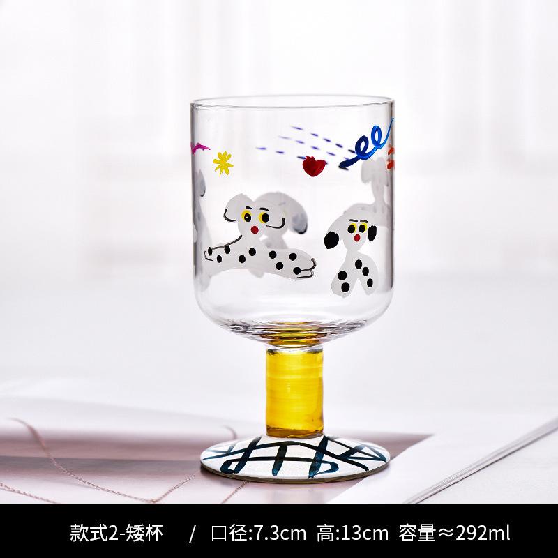 Cute Hand Drawn Glass Goblet, Cartoon Dog Juice Red Wine Glasses, Japanese Retro Painted Household Water Cup, Bar Accessories
