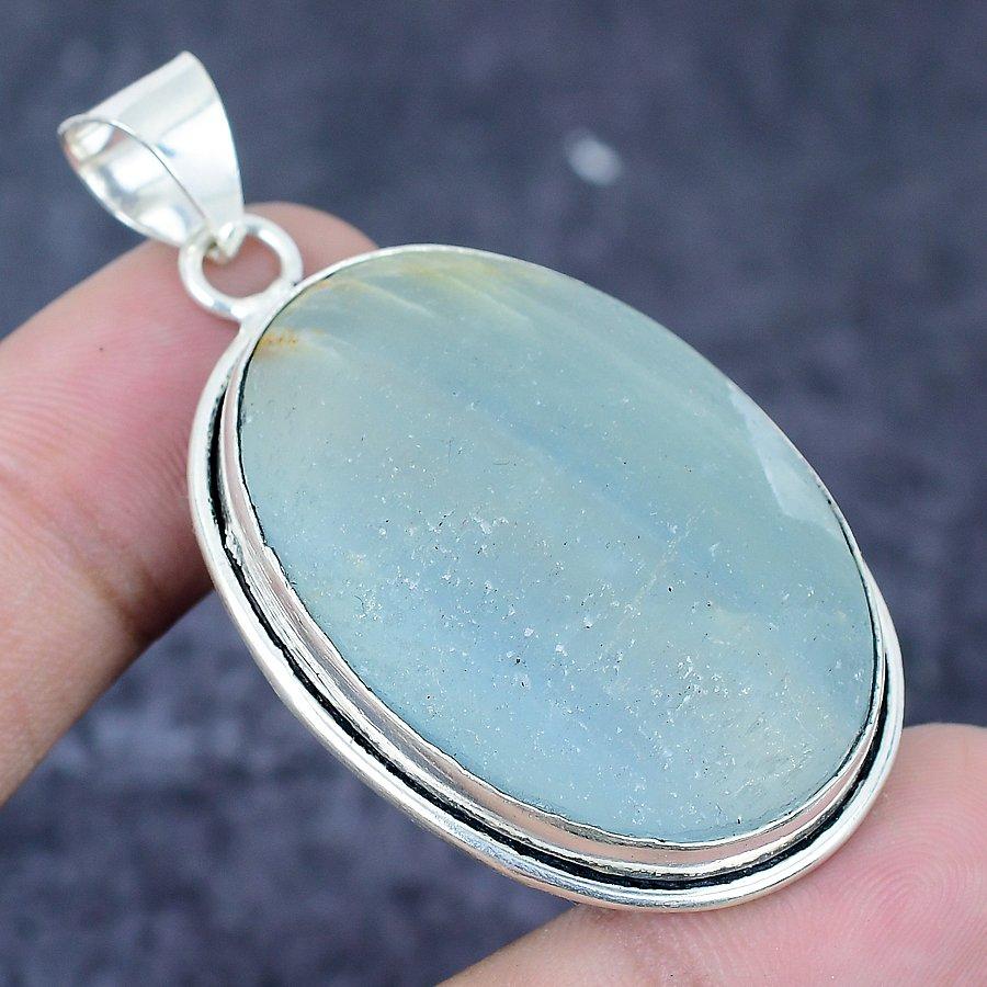 Aquamarine Gemstone Handmade 925 Sterling Silver Jewelry Pendant 2.25" m1V73