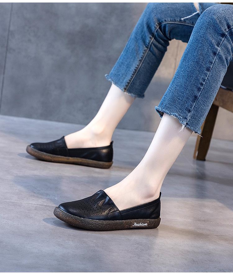 2025 Women's Summer Breathable Soft Sole Genuine Leather Cutout Loafers, Flat Shoes for Pregnancy, Plus Size Available