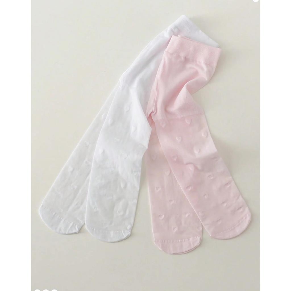 2 Pairs of Baby Girls Pantyhose Children Summer Thin Leggings Love Heart Mesh Stockings Little Princess White Tight Soft Hosiery