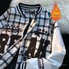 Men's Retro Plaid Baseball Jacket: Thickened Velvet, Loose Fit, Hip Hop Style for Autumn/Winter with Embroidery.