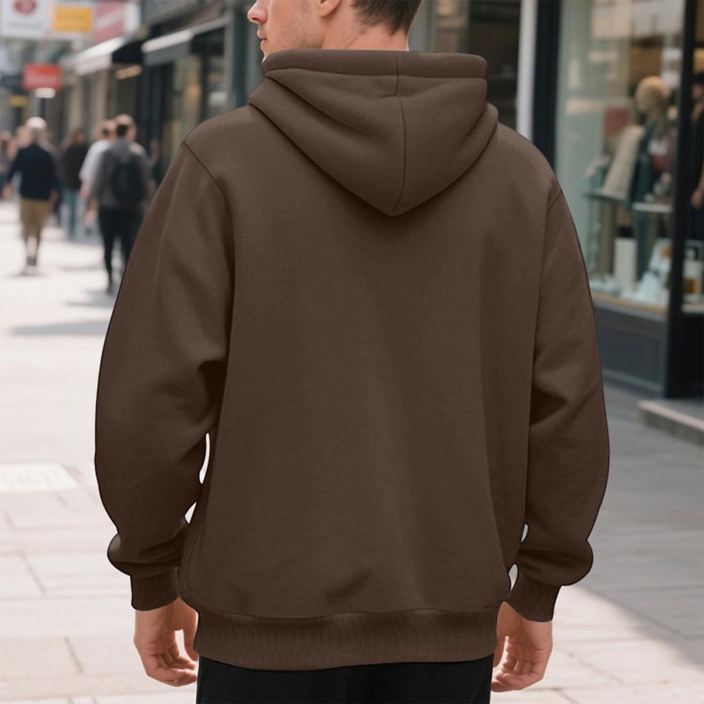 Men's Casual Loose Color Zippered Fleece Hooded Sweatshirt Sports Jacket