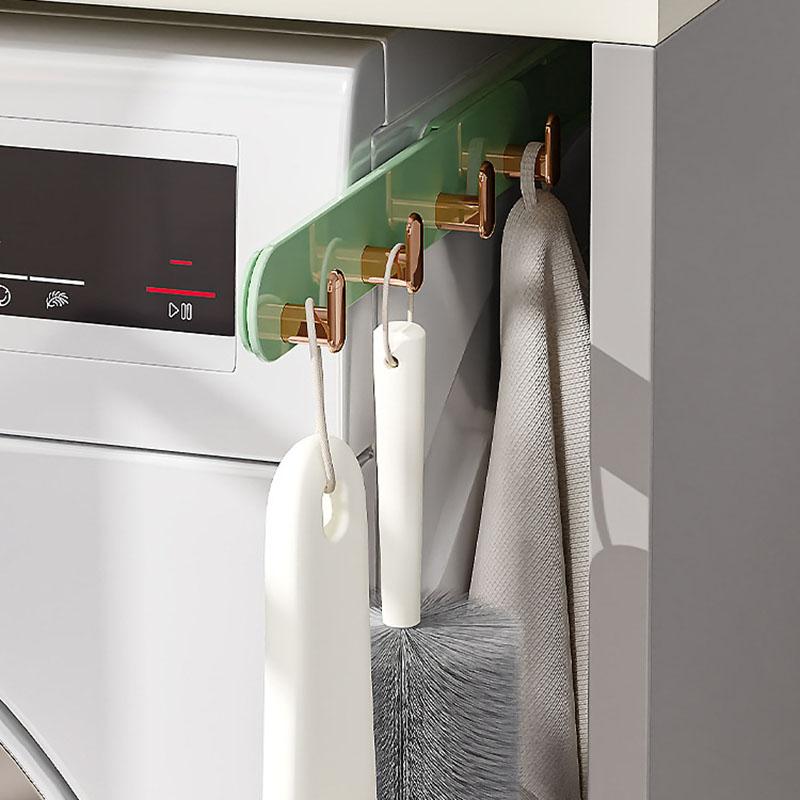 Telescopic kitchen and bathroom hook for versatile and no-mess storage in narrow spaces, with expandable and retractable hooks