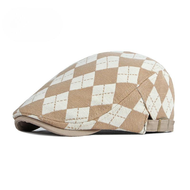 Vintage Argyle Plaid Flat Cap for Men Women British Ivy Cabbie Hat Retro Diamond Checkered Newsboy Cap Adjustable Gatsby Hat