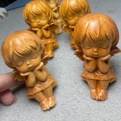 Cypress Wood Carved Angel Girl Ornament – Shui Bingyue Desktop Creative Figure
