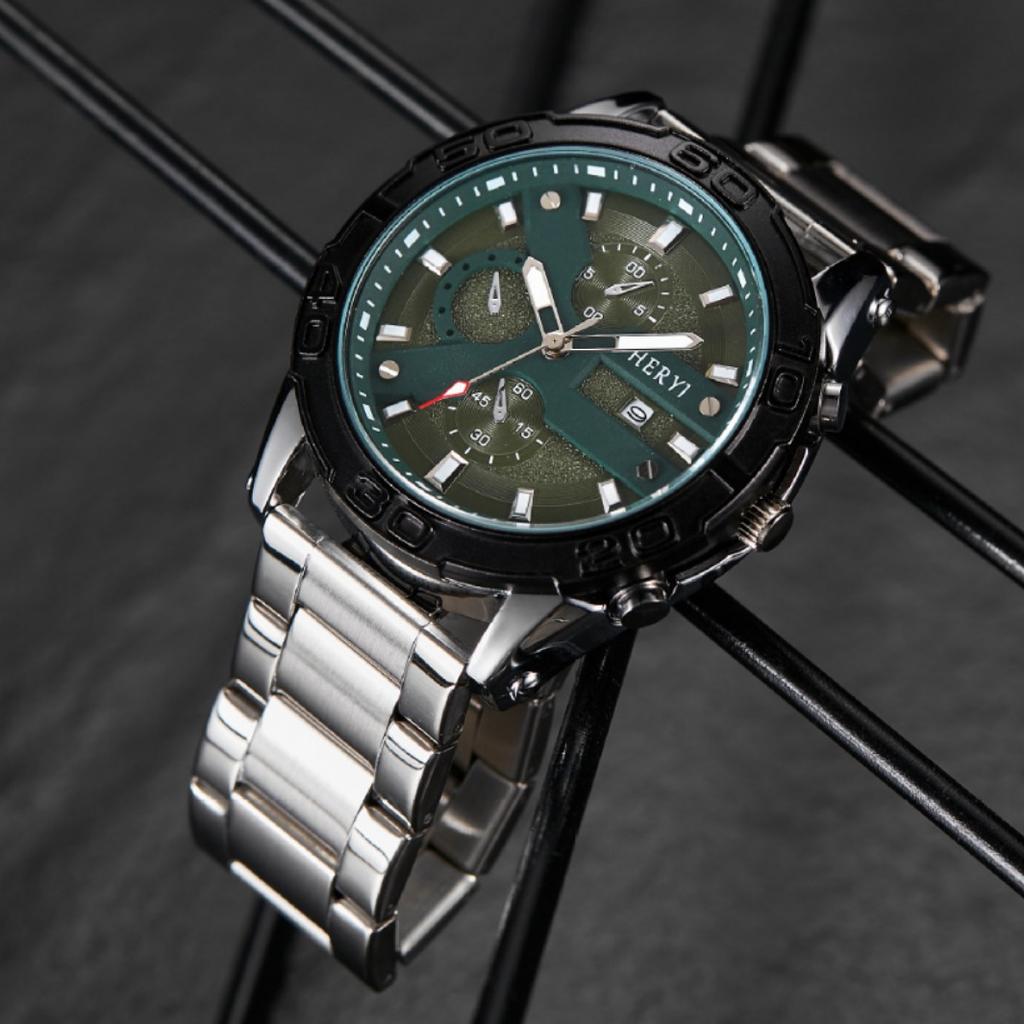 Fashion Business Function Quartz Men'S Watch Calendar Men'S Steel Strap Watch