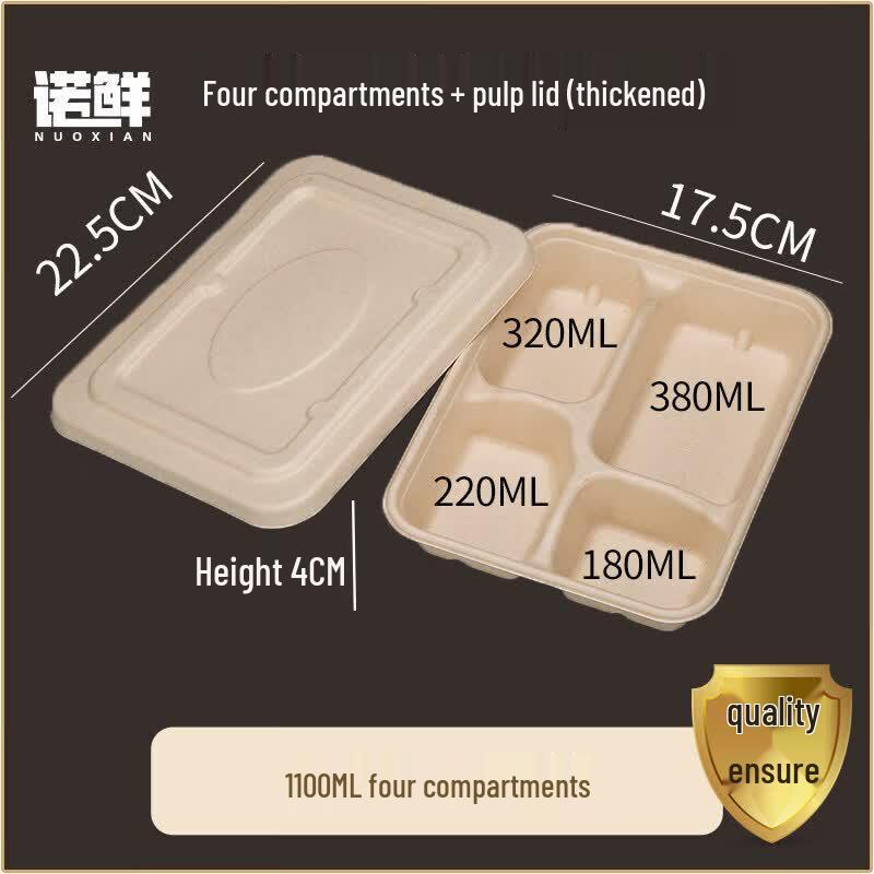 Eco-Friendly 4-Compartment Disposable Pulp Lunch Box