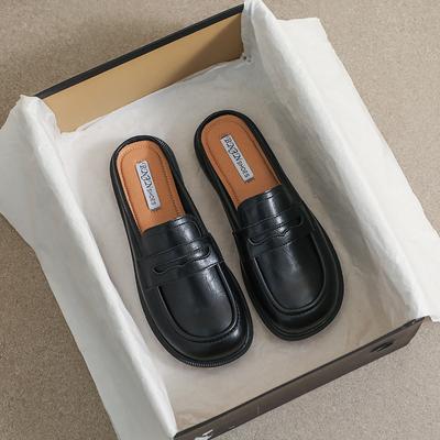 Wiosna Nowe Damskie Kapcie Na Wysokim Obcasie Muły Muller Buty Okrągła Głowa Brytyjski Styl Czarny Impreza I Biuro Odzież
