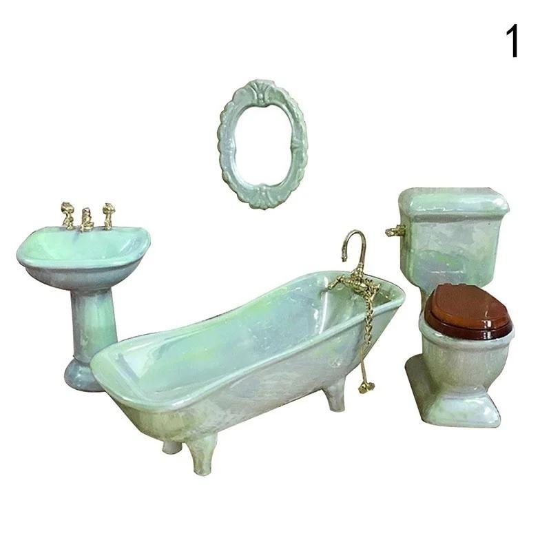 

1:12 МИНИ Кукольный домик Миниатюрный Набор для ванной комнаты Мини Мебель Керамическая Имитация Ванны Зеркало Раковина Украшение Кукольного домика 1
