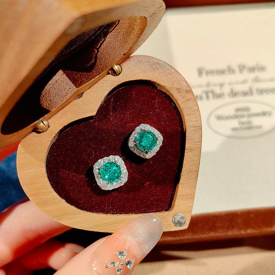 Fashion Square Bag Octagonal Rose Cut Pendant Necklace Colorful Diamond Ring Aquamarine Earrings Pink Diamond Treasure Suit Women