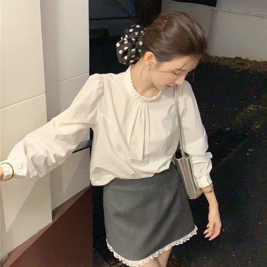 Женская белая рубашка с рукавами-буфами Весенняя белая рубашка для женщин S