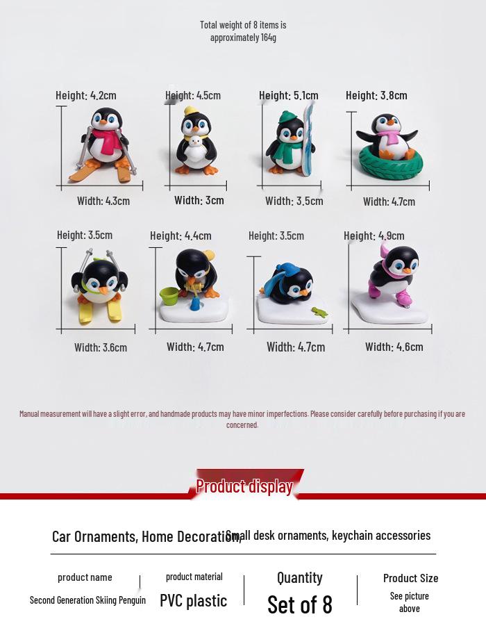 8 Cartoon Penguin Skiing Figurines DIY Keychain Pendant Ornament Toy