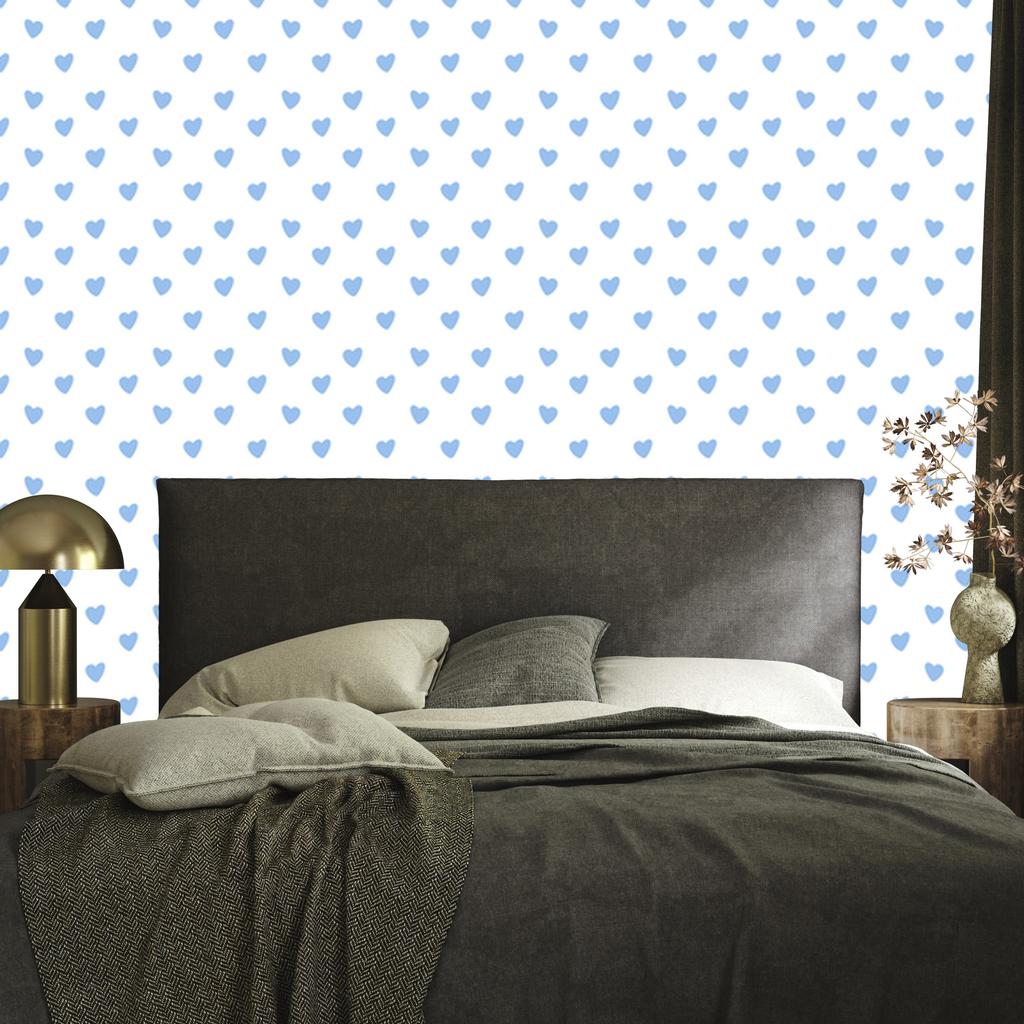 Hearts Wallpaper White and Azure 50x1000