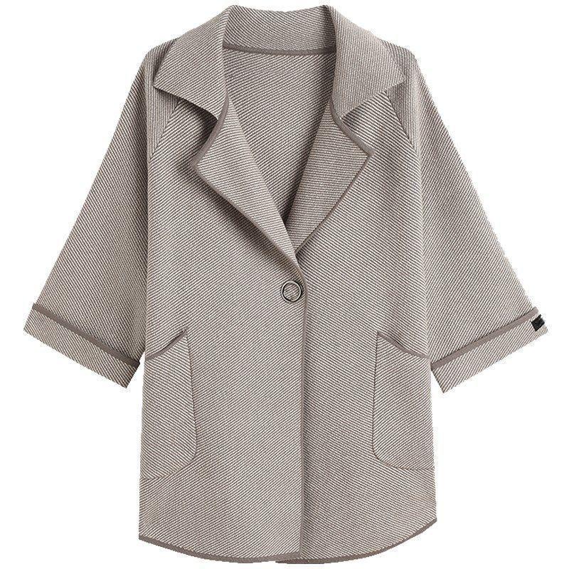 Middle-aged and Elderly Women's Tops Big Size Loose Knitted Cardigan Spring and Fall Jacket