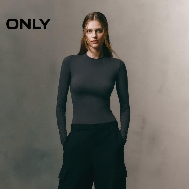 ONLY Women s Solid Stretchy Long Sleeve Round Neck T-Shirt XL