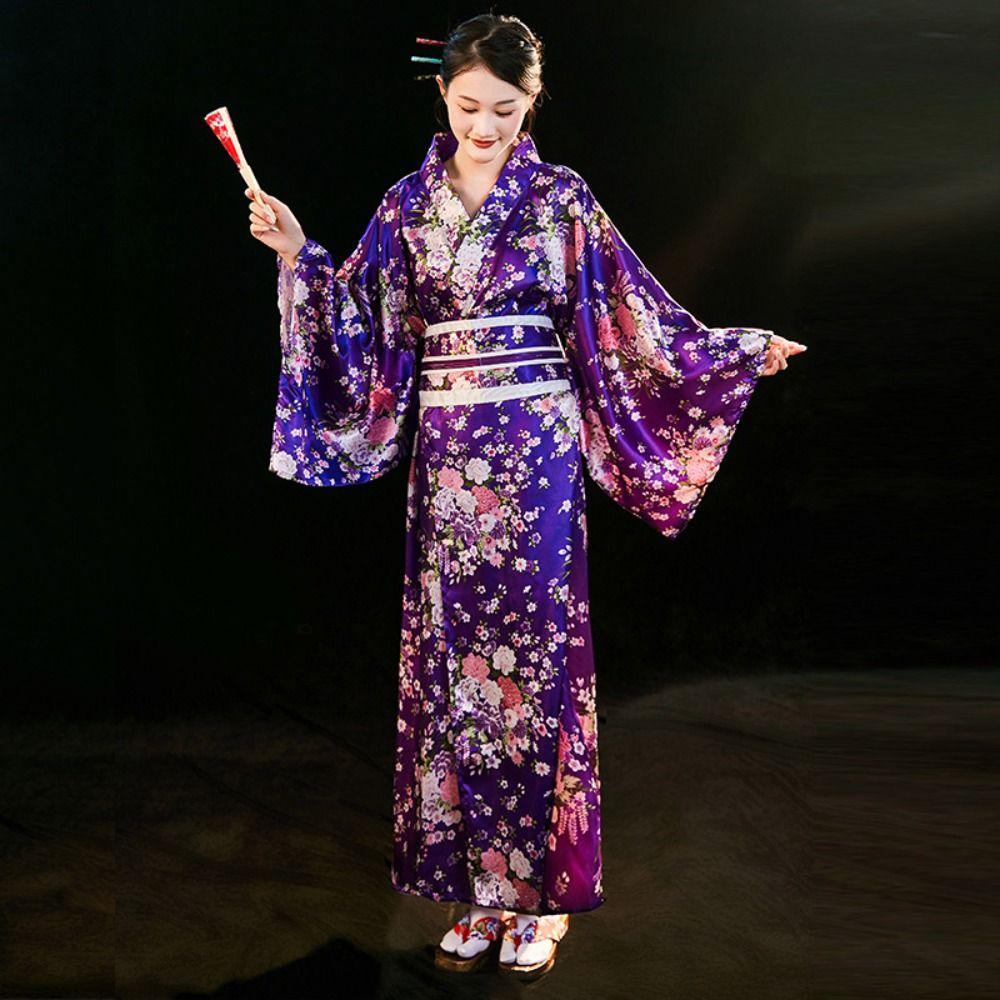 Cosplay Costume Sakura Girl  Kimono Dress Printed Floral Japanese Style Yukata Bathrobe  Geisha