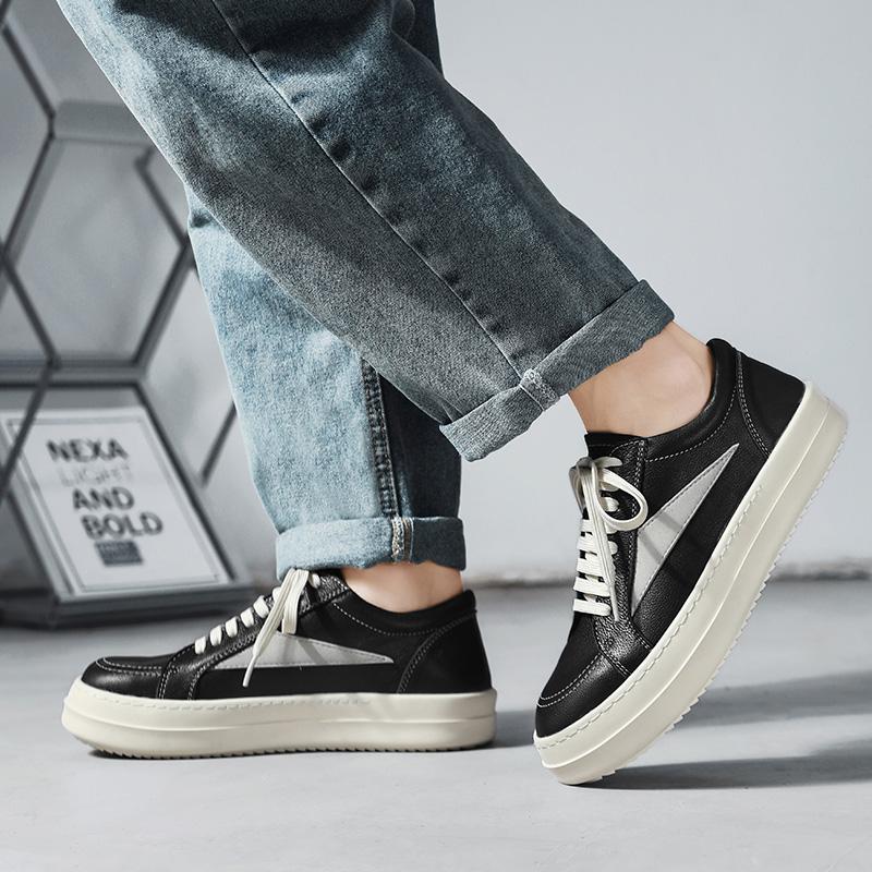 Fashion Genuine leather men's board shoes Trendy and versatile style Outdoor leisure party Daily office sports youth Classic Black shoes