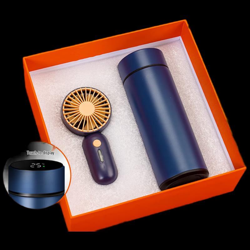 Summer Cooling Gift Set: Portable Mini Fan & Smart Insulated Mug