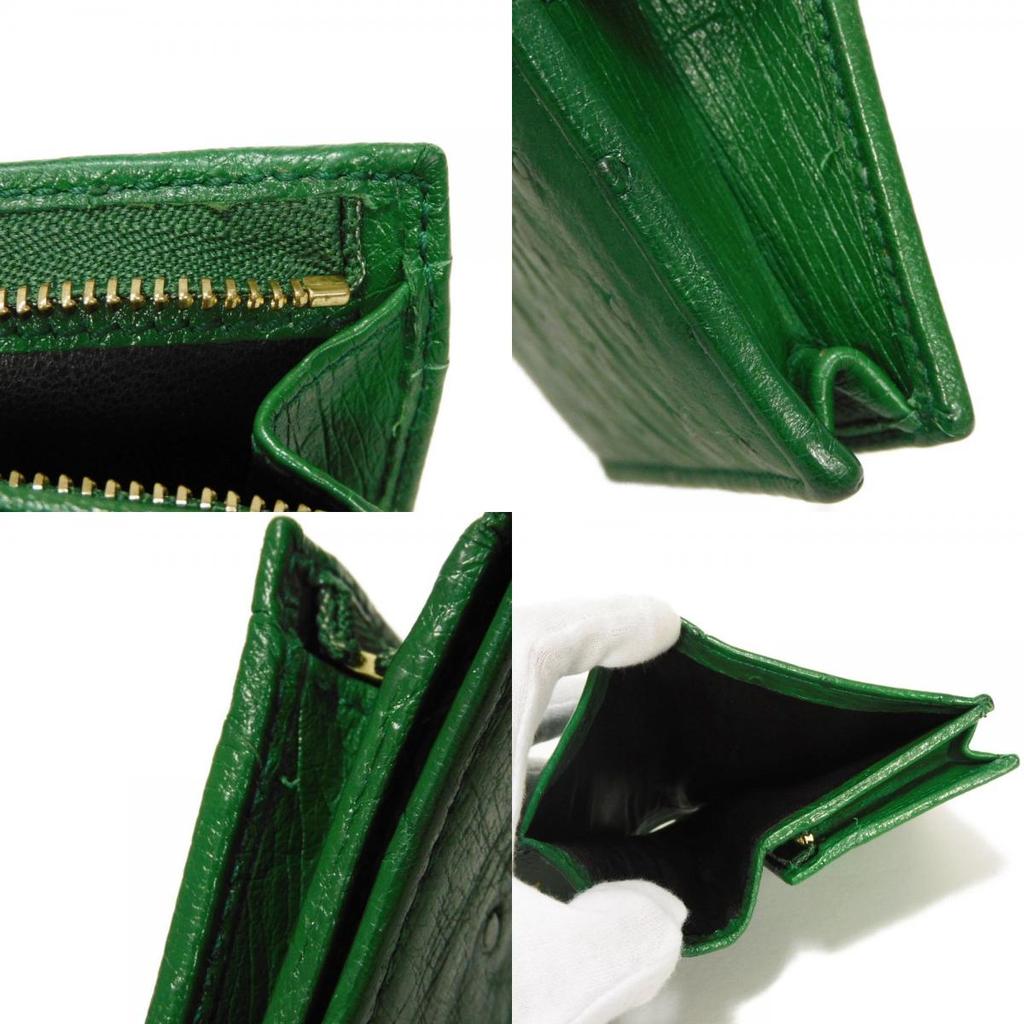 Used Double G Exotic Compact Wallet 9539 456126 7941 Petit Marmont GG Marmont Ostrich Green Unisex from Japan AUTHENTIC