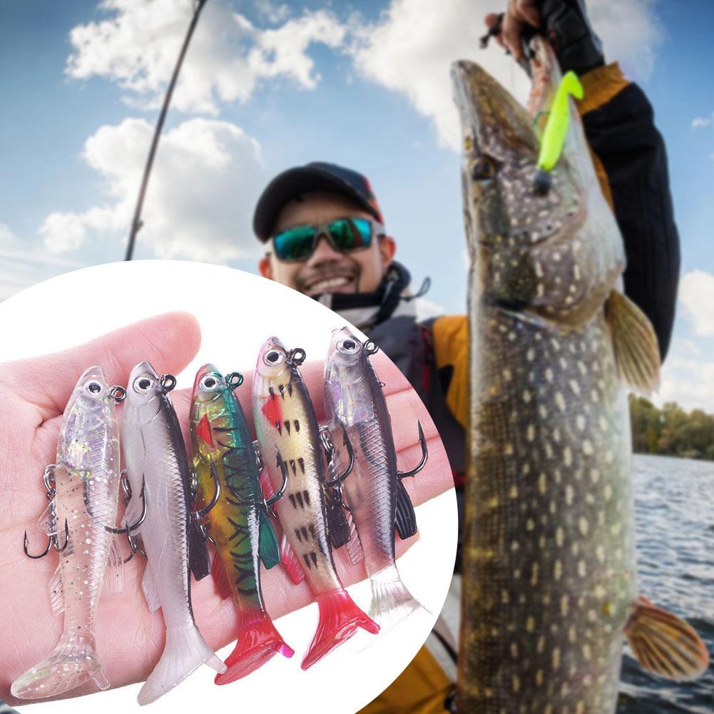 5pcs Fishing Lure,7.5cm Soft Bait Head Sea Fish Lures Fishing Tackle Sharp-Treble Hooks,Artificial Worm Bait Fish Accessories