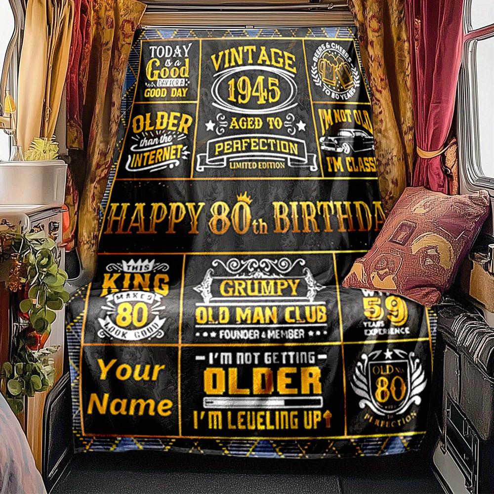 Happy 80Th Birthday To You Blanket Personalized Name Soft Comfortable Stylish Blanket Car Blanket Perfect For Travel Camping Outdoor Home Suitable For