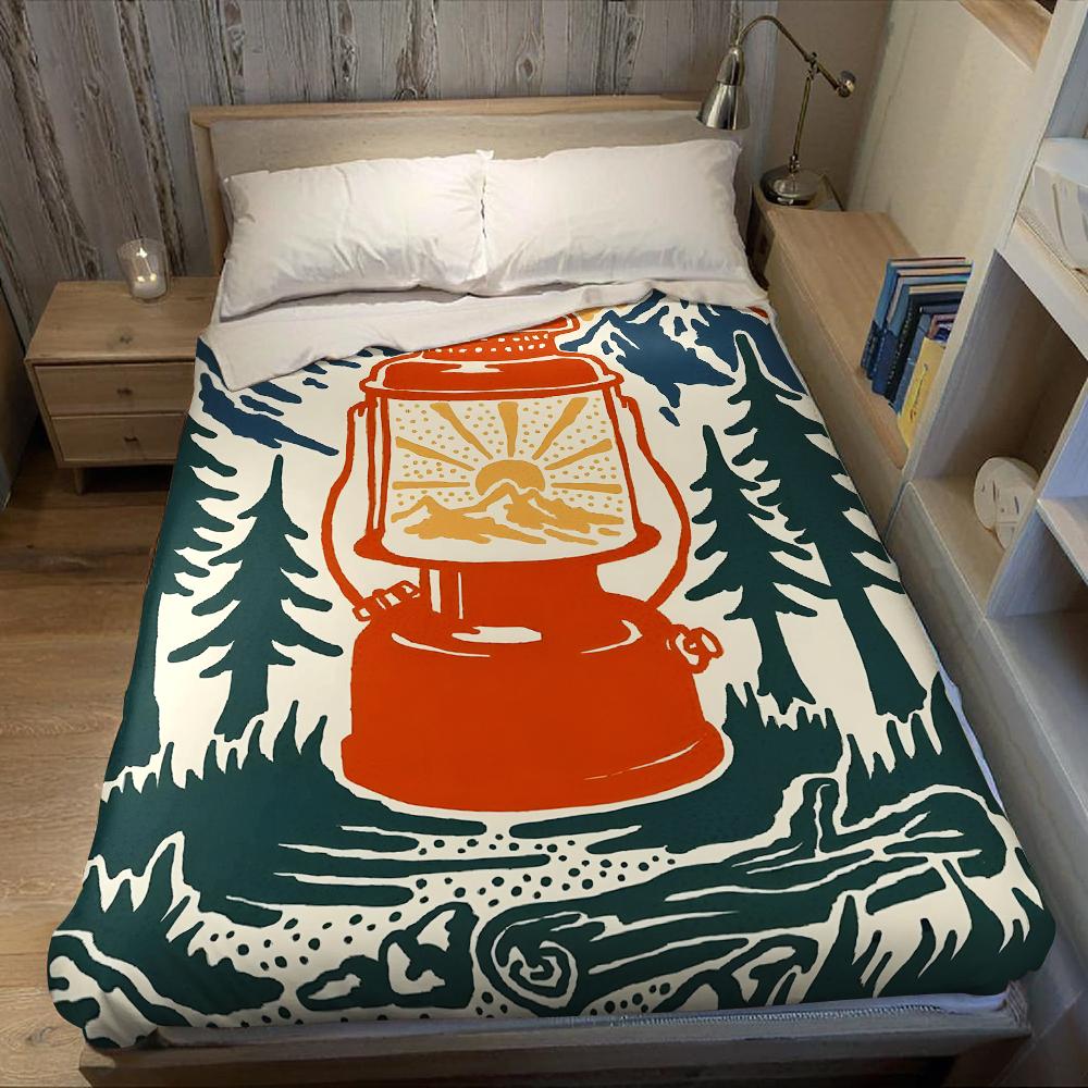 Camping Lantern Flannel Blanket Warm Soft Halloween Christmas Couch Warm Cozy Decorative Decor Gift for All Season